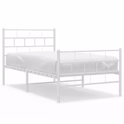 vidaXL Metal Bed Frame Bed Base with Headboard and Footboard White 107x203 cm - with headboard & footboard, 100 x 190 cm