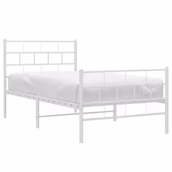 vidaXL Metal Bed Frame Bed Base with Headboard and Footboard White 107x203 cm - with headboard & footboard, 100 x 190 cm