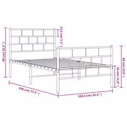 vidaXL Metal Bed Frame Bed Base with Headboard and Footboard White 107x203 cm - with headboard & footboard, 100 x 190 cm