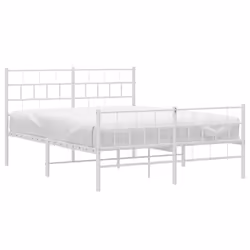 vidaXL Metal Bed Frame Bed Base with Headboard and Footboard White 107x203 cm - with headboard & footboard, 120 x 200 cm