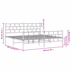 vidaXL Metal Bed Frame Bed Base with Headboard and Footboard White 107x203 cm - with headboard & footboard, 193 x 203 cm - Additional view 3