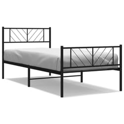 vidaXL Metal Bed Frame Bedroom Platform Bed Base Bedstead Mattress Foundation - black, 90 x 190 cm/with headboard & footboard