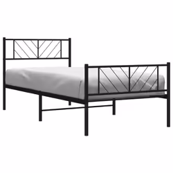 vidaXL Metal Bed Frame Bedroom Platform Bed Base Bedstead Mattress Foundation - black, 90 x 190 cm/with headboard & footboard