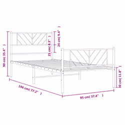 vidaXL Metal Bed Frame Bedroom Platform Bed Base Bedstead Mattress Foundation - black, 90 x 190 cm/with headboard & footboard