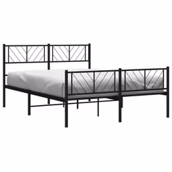 vidaXL Metal Bed Frame Bedroom Platform Bed Base Bedstead Mattress Foundation - black, 135 x 190 cm/with headboard & footboard - Additional view 2