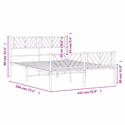 vidaXL Metal Bed Frame Bedroom Platform Bed Base Bedstead Mattress Foundation - black, 135 x 190 cm/with headboard & footboard - Additional view 8