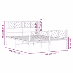 vidaXL Metal Bed Frame Bedroom Platform Bed Base Bedstead Mattress Foundation - black, 140 x 190 cm/with headboard & footboard - Additional view 8