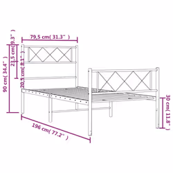 vidaXL Metal Bed Frame Bedroom Platform Bed Base Bedstead Mattress Foundation - black, 75 x 190 cm/with headboard & footboard - Additional view 3
