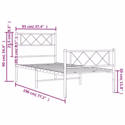 vidaXL Metal Bed Frame Bedroom Platform Bed Base Bedstead Mattress Foundation - black, 90 x 190 cm/with headboard & footboard - Additional view 8