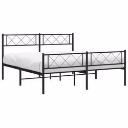 vidaXL Metal Bed Frame Bedroom Platform Bed Base Bedstead Mattress Foundation - black, 120 x 190 cm/with headboard & footboard