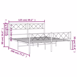 vidaXL Metal Bed Frame Bedroom Platform Bed Base Bedstead Mattress Foundation - black, 120 x 190 cm/with headboard & footboard