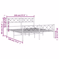 vidaXL Metal Bed Frame Bedroom Platform Bed Base Bedstead Mattress Foundation - black, 140 x 190 cm/with headboard & footboard - Additional view 3