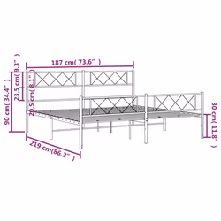 vidaXL Metal Bed Frame Bedroom Platform Bed Base Bedstead Mattress Foundation - black, 183 x 213 cm/with headboard & footboard - Additional view 3