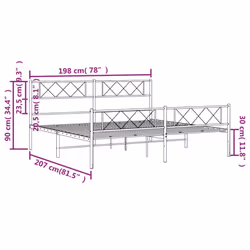vidaXL Metal Bed Frame Bedroom Platform Bed Base Bedstead Mattress Foundation - black, 193 x 203 cm/with headboard & footboard - Additional view 3