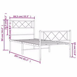 vidaXL Metal Bed Frame Bedroom Platform Bed Base Bedstead Mattress Foundation - white, 80 x 200 cm/with headboard & footboard - Additional view 8