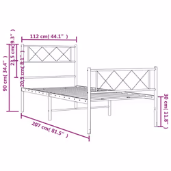 vidaXL Metal Bed Frame Bedroom Platform Bed Base Bedstead Mattress Foundation - white, 107 x 203 cm/with headboard & footboard - Additional view 8