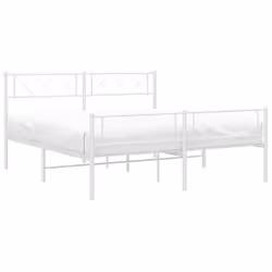 vidaXL Metal Bed Frame Bedroom Platform Bed Base Bedstead Mattress Foundation - white, 140 x 190 cm/with headboard & footboard - Additional view 2