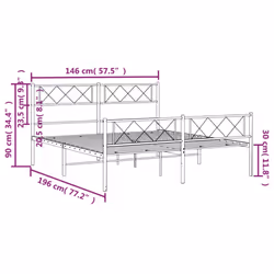 vidaXL Metal Bed Frame Bedroom Platform Bed Base Bedstead Mattress Foundation - white, 140 x 190 cm/with headboard & footboard - Additional view 3