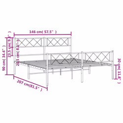 vidaXL Metal Bed Frame Bedroom Platform Bed Base Bedstead Mattress Foundation - white, 140 x 200 cm/with headboard & footboard - Additional view 3