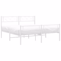 vidaXL Metal Bed Frame Bedroom Platform Bed Base Bedstead Mattress Foundation - white, 150 x 200 cm/with headboard & footboard - Additional view 2