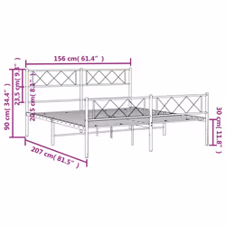 vidaXL Metal Bed Frame Bedroom Platform Bed Base Bedstead Mattress Foundation - white, 150 x 200 cm/with headboard & footboard - Additional view 3