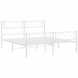 vidaXL Metal Bed Frame Bedroom Platform Bed Base Bedstead Mattress Foundation - white, 150 x 200 cm/with headboard & footboard - Additional view 4