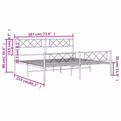 vidaXL Metal Bed Frame Bedroom Platform Bed Base Bedstead Mattress Foundation - white, 183 x 213 cm/with headboard & footboard - Additional view 3