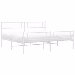 vidaXL Metal Bed Frame Bedroom Platform Bed Base Bedstead Mattress Foundation - white, 193 x 203 cm/with headboard & footboard