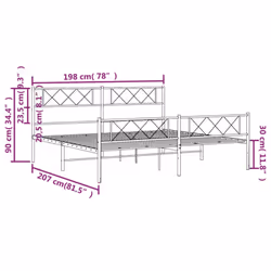 vidaXL Metal Bed Frame Bedroom Platform Bed Base Bedstead Mattress Foundation - white, 193 x 203 cm/with headboard & footboard