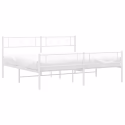 vidaXL Metal Bed Frame Bedroom Platform Bed Base Bedstead Mattress Foundation - white, 200 x 200 cm/with headboard & footboard