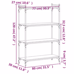 vidaXL Bookcase Bookshelf Storage Cabinet Rack Book Shelf Engineered Wood - grey sonoma, 80 x 30 x 120 cm - Additional view 3