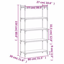 vidaXL Bookcase Bookshelf Storage Cabinet Rack Book Shelf Engineered Wood - grey sonoma, 80 x 30 x 154 cm - Additional view 3