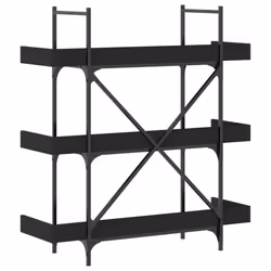 vidaXL Bookcase 3-Tier Bookshelf Storage Cabinet Rack Black Engineered Wood - Additional view 5