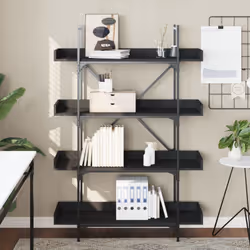 vidaXL Bookcase 4-Tier Bookshelf Storage Cabinet Rack Black Engineered Wood