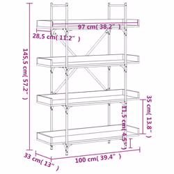 vidaXL Bookcase 4-Tier Bookshelf Storage Cabinet Rack Black Engineered Wood