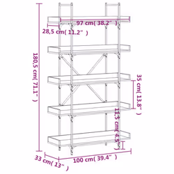 vidaXL Bookcase 5-Tier Bookshelf Storage Cabinet Rack Black Engineered Wood
