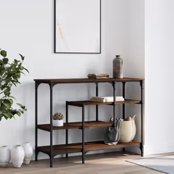vidaXL Console Table with Shelves Accent End Table Hallway Side Sofa Table - brown oak