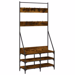vidaXL Clothes Rack with Shoe Storage Garment Rack Clothes Rail Coat Hanger - smoked oak, 90 x 34 x 184 cm