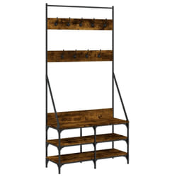 vidaXL Clothes Rack with Shoe Storage Garment Rack Clothes Rail Coat Hanger - smoked oak, 90 x 34 x 184 cm