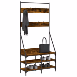 vidaXL Clothes Rack with Shoe Storage Garment Rack Clothes Rail Coat Hanger - smoked oak, 90 x 34 x 184 cm