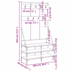 vidaXL Clothes Rack with Shoe Storage Garment Rack Clothes Shelf Clothes Rail - brown oak - Additional view 8