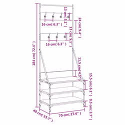 vidaXL Clothes Rack with Shoe Storage Garment Rack Clothes Rail Sonoma Oak - brown oak, 70 x 40 x 184 cm - Additional view 8