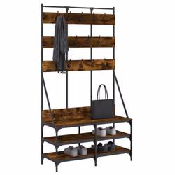 vidaXL Clothes Rack with Shoe Storage Garment Rack Clothes Shelf Clothes Rail - smoked oak - Additional view 2