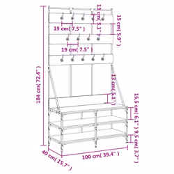 vidaXL Clothes Rack with Shoe Storage Garment Rack Clothes Shelf Clothes Rail - smoked oak - Additional view 3