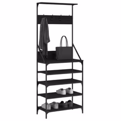 vidaXL Clothes Rack with Shoe Storage Garment Rack Clothes Rail Smoked Oak - black, 70 x 34 x 184 cm - Additional view 2