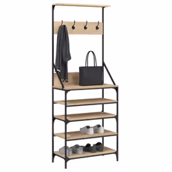 vidaXL Clothes Rack with Shoe Storage Garment Rack Clothes Rail Smoked Oak - sonoma oak, 70 x 34 x 184 cm