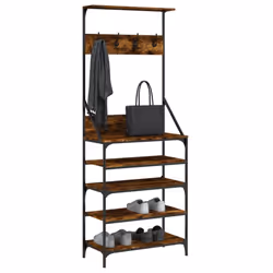 vidaXL Clothes Rack with Shoe Storage Garment Rack Clothes Rail Smoked Oak - smoked oak, 70 x 34 x 184 cm - Additional view 2