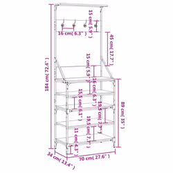 vidaXL Clothes Rack with Shoe Storage Garment Rack Clothes Rail Smoked Oak - smoked oak, 70 x 34 x 184 cm - Additional view 3