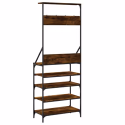 vidaXL Clothes Rack with Shoe Storage Garment Rack Clothes Rail Smoked Oak - smoked oak, 70 x 34 x 184 cm - Additional view 5