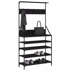 vidaXL Clothes Rack with Shoe Storage Garment Rack Clothes Rail Smoked Oak - black, 90 x 34 x 184 cm - Additional view 2